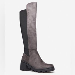 Charcoal Suede Extra Wide Calf Knee High Boots